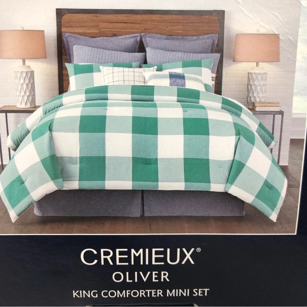 Daniel Cremieux 38 Plaid King Comforter Mini Set w King Pillow Shams NWT Green